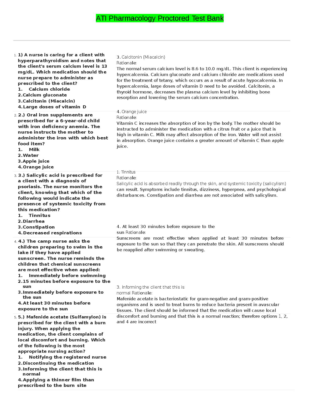 Recommended document preview for ATI Pharmacology Proctored Test Bank