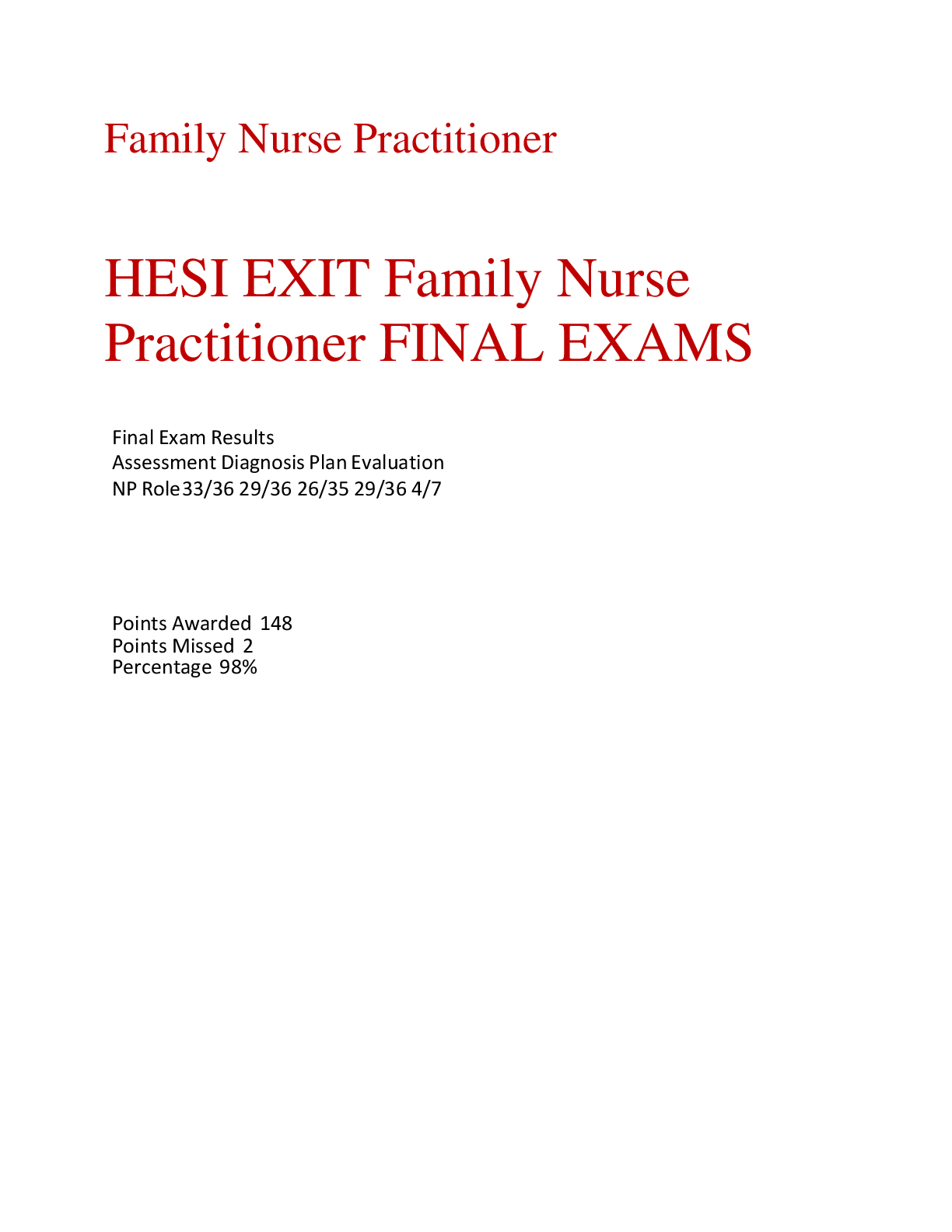 Preview of MASTERING HESI EXIT Family Nurse Practitioner FINAL EXAM.