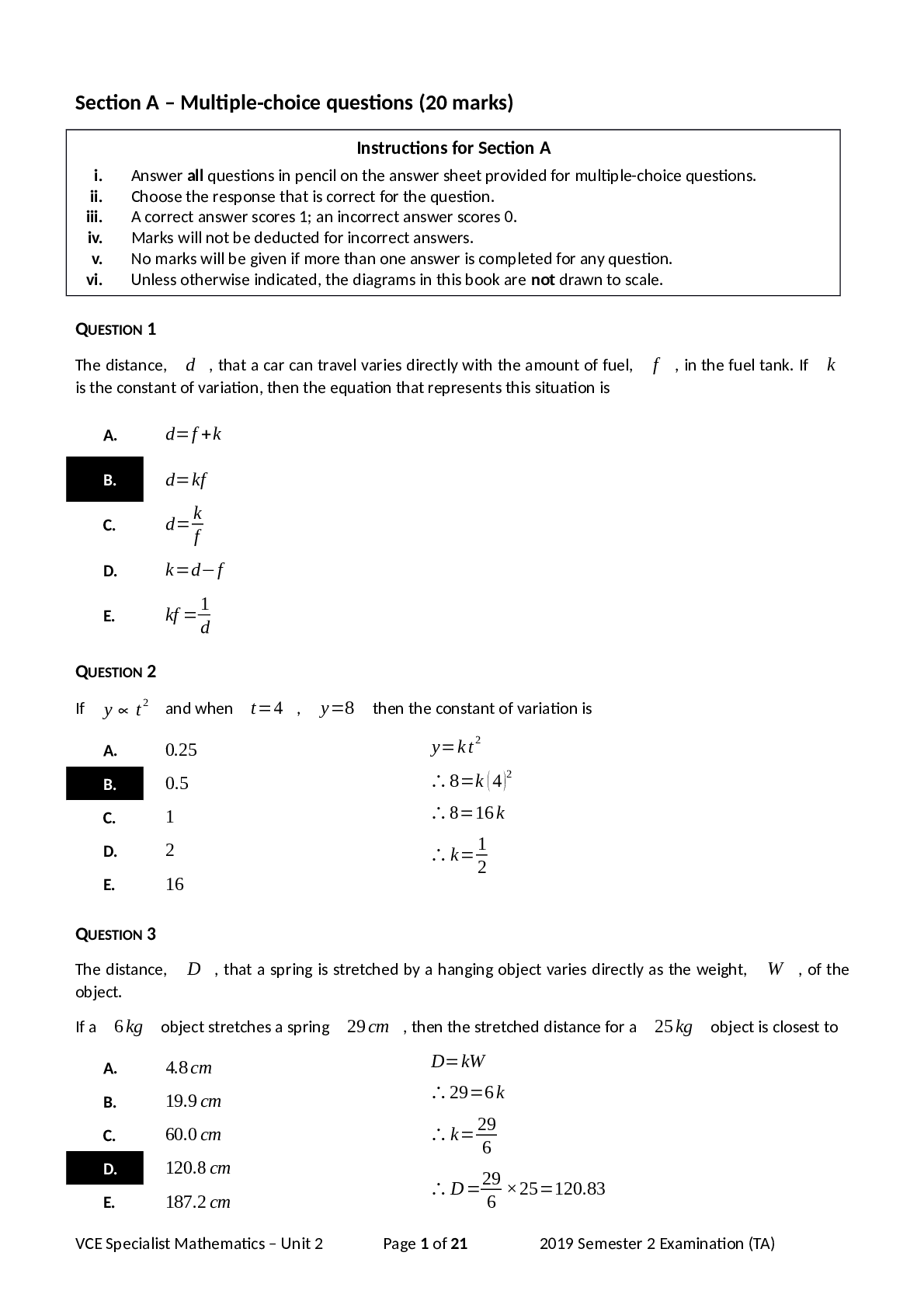 Preview image for MATHEMATIC MATH1722 Yr11 Maths SM Sem2 2019 TA Exam Solution