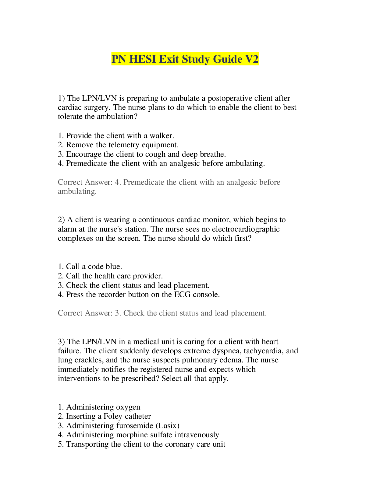 Preview image of PN HESI Exit Study Guide V2 Graded A document