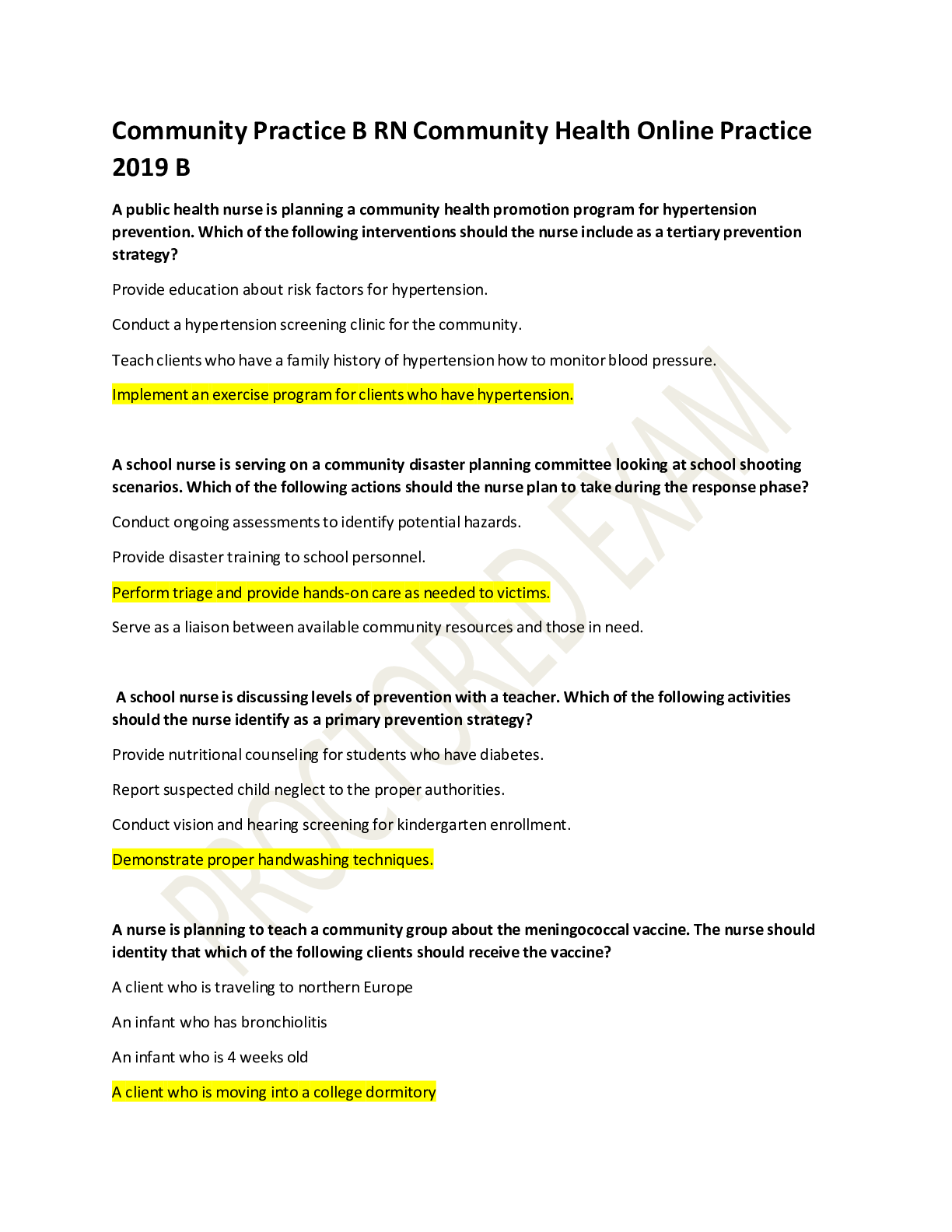 Preview of RN Community Health Online Practice 2019 B.
