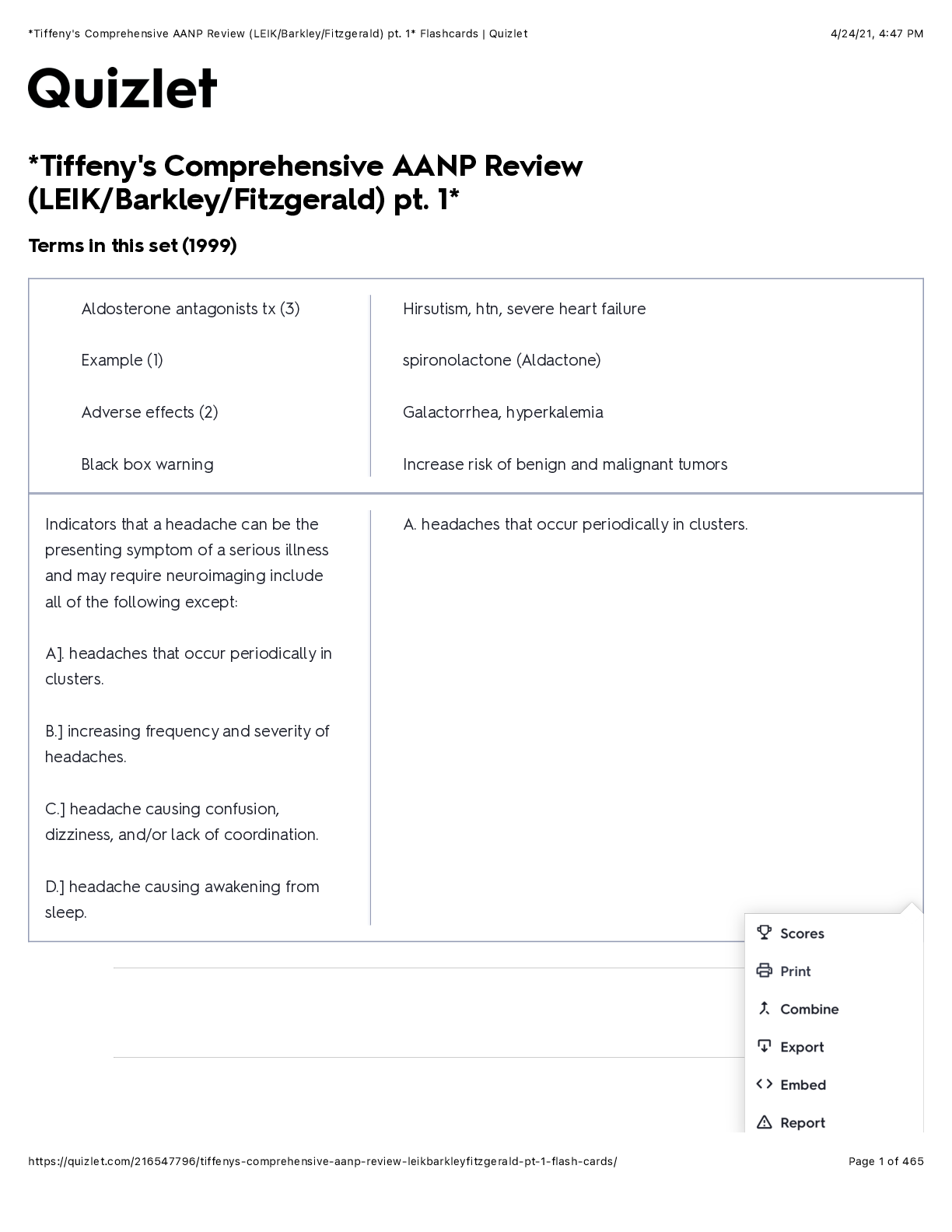 Preview image for Tiffeny's Comprehensive AANP Review (LEIK:Barkley:Fitzgerald) pt. 1* Flashcard Quizlet (456pages) 2021