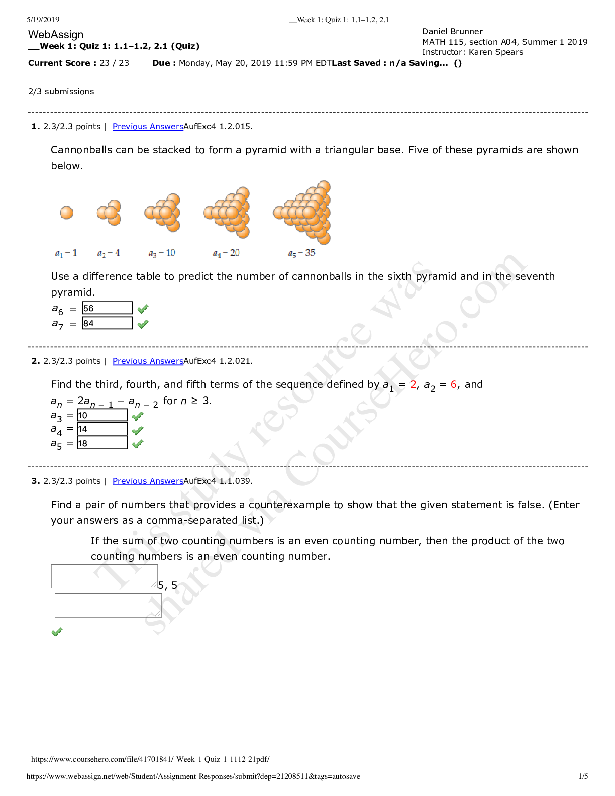 Preview image for Liberty University - MATH 115__Week 1_ Quiz 1 Solved Questions and Answers