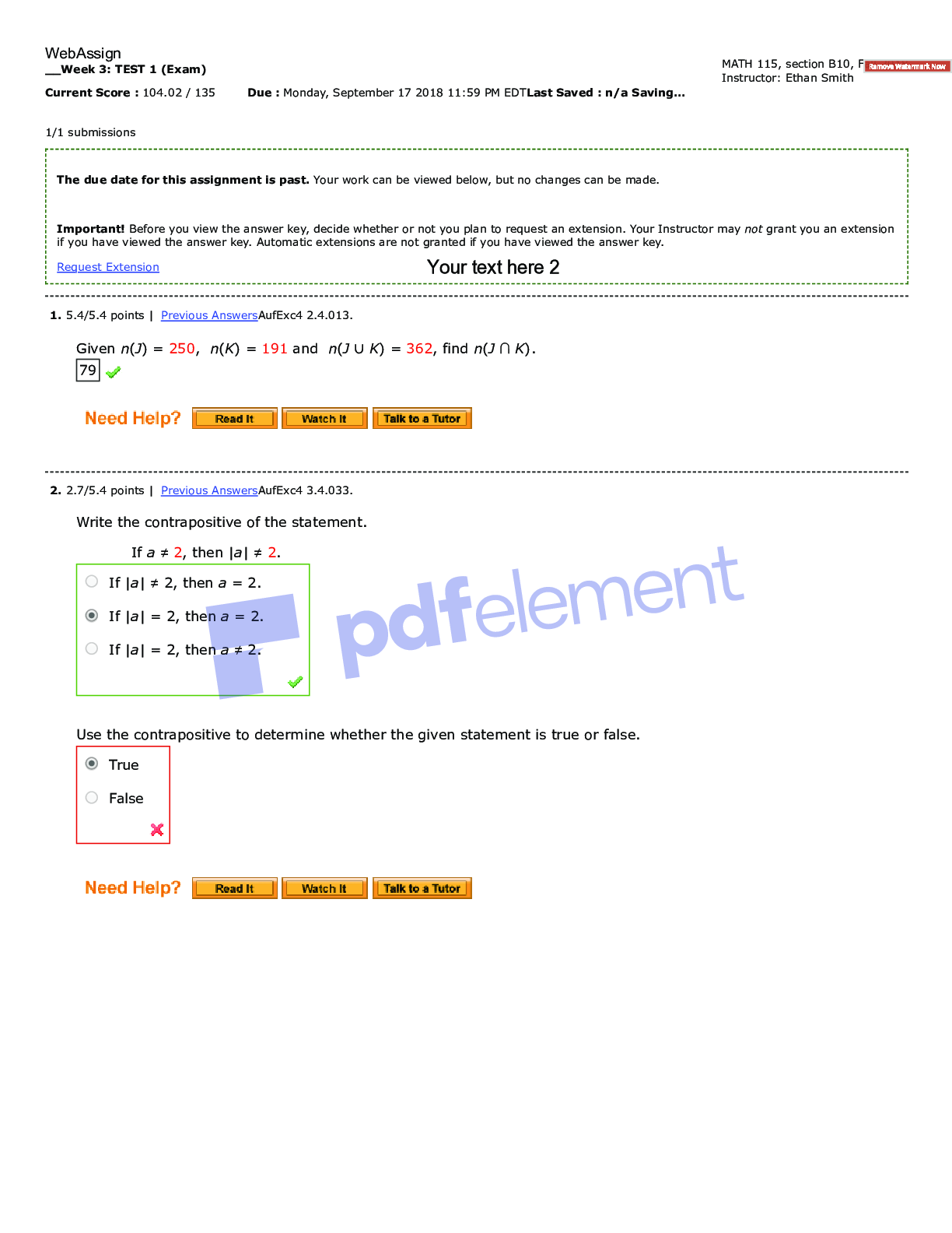 Preview image for MATH 115__Week 3 __TEST_1_Copy Questions and Answers Liberty University