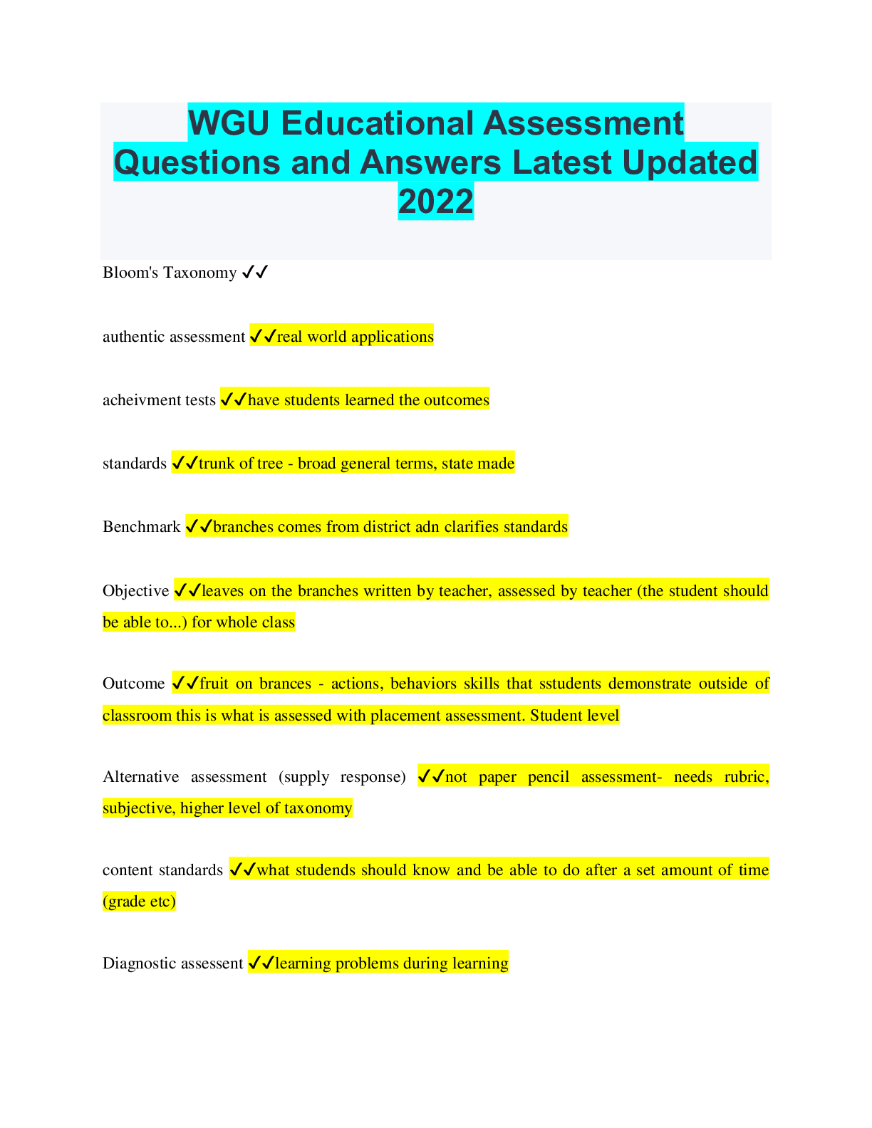 WGU Educational Assessment Questions and Answers Latest Updated 2022 ...
