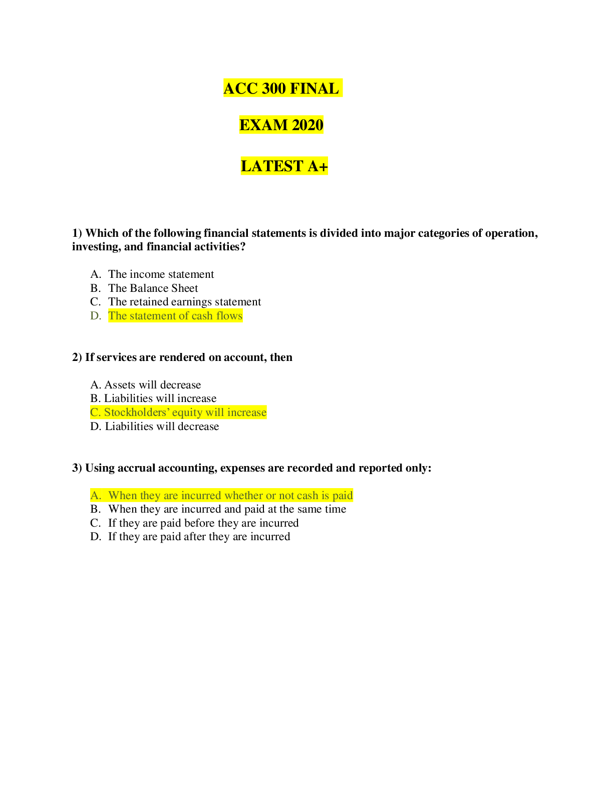 Preview image of ACC 300 FINAL EXAM 2020   LATEST A+ document