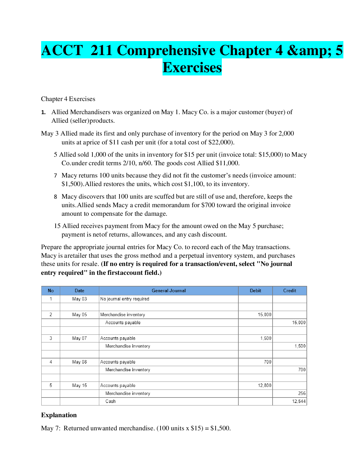 ACCT 211 Comprehensive Chapter 4 & 5 Exercises – Scholarfriends ...