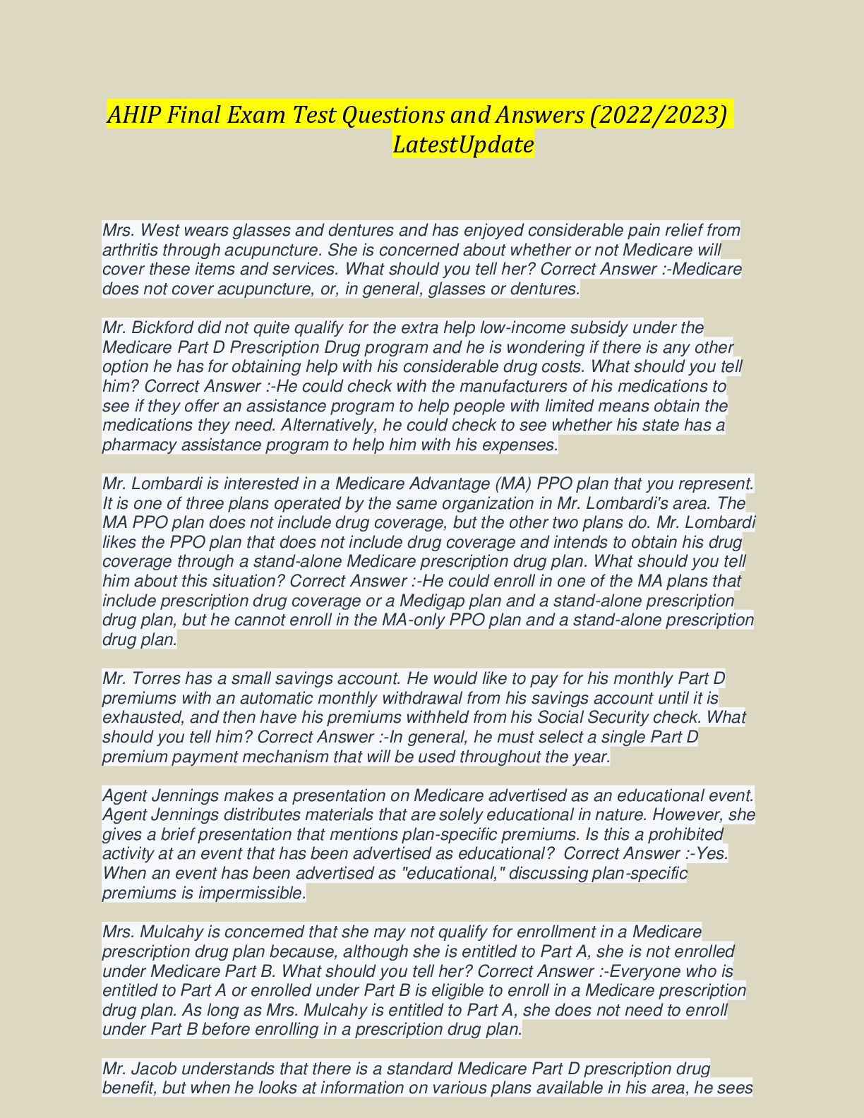 Preview image for AHIP Final Exam Test Questions and Answers (2022/2023) (Verified Answers)