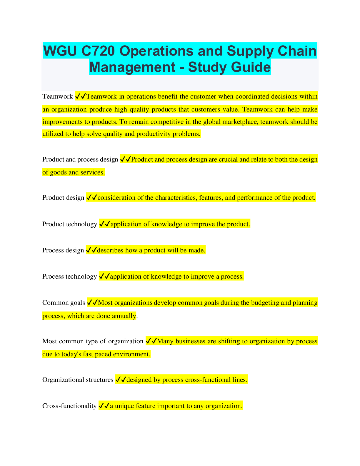 WGU C720 Operations and Supply Chain Management - Study Guide ...