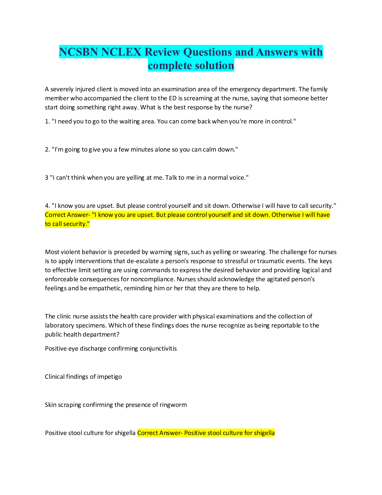NCSBN NCLEX Review Questions and Answers with complete solution ...