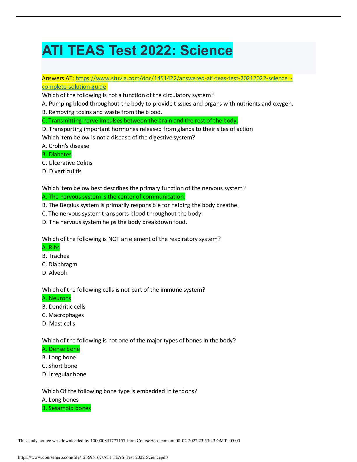 Preview image for ATI TEAS Test 2022: Science