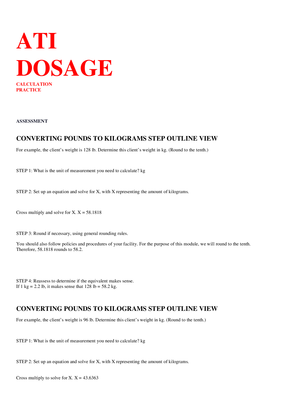 Preview image for ATI  DOSAGE  CALCULATION  PRACTICE  ASSESSMENT