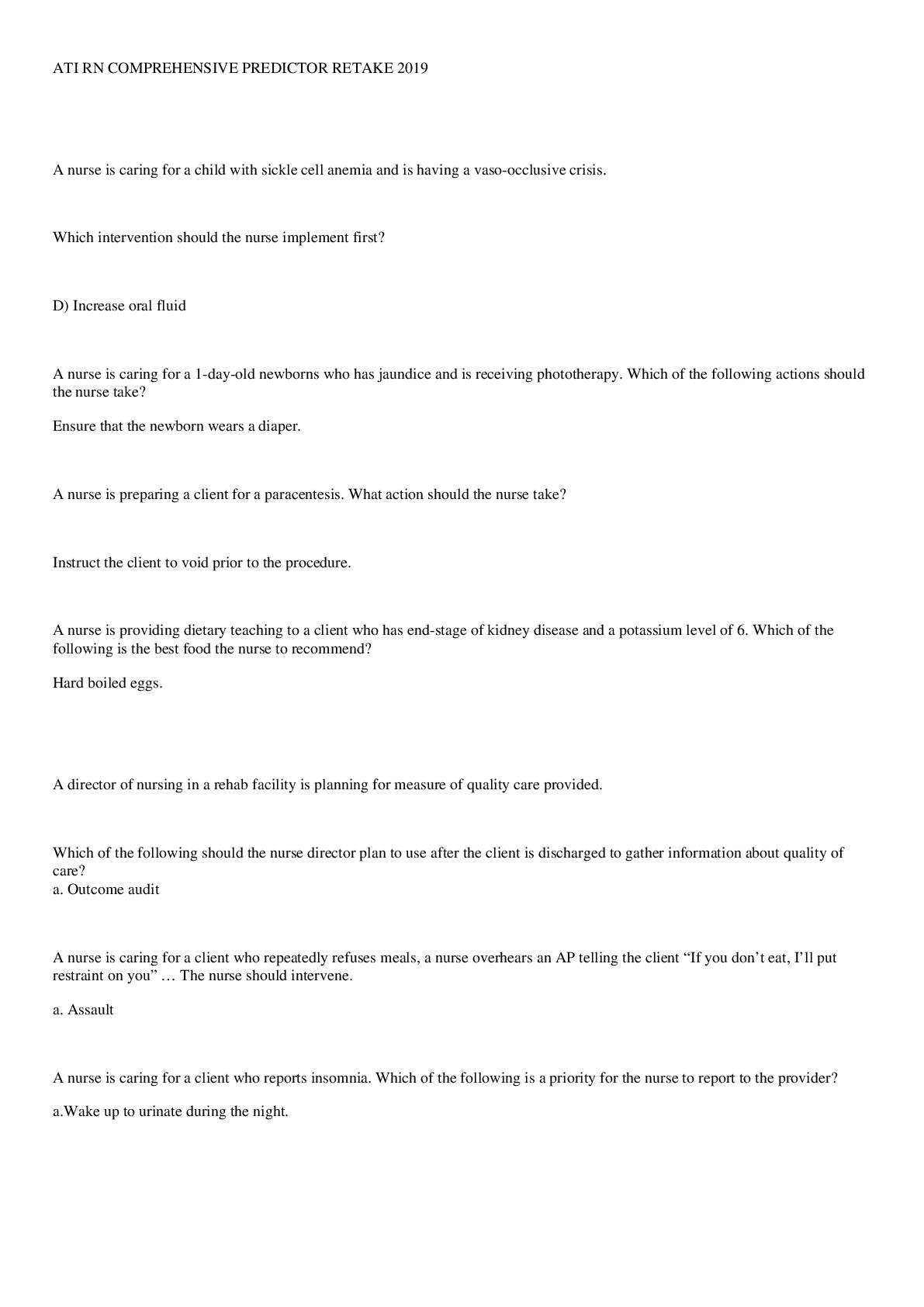 Preview image of Exam (elaborations) ATI RN COMPREHENSIVE PREDICTOR RETAKE 2019 document