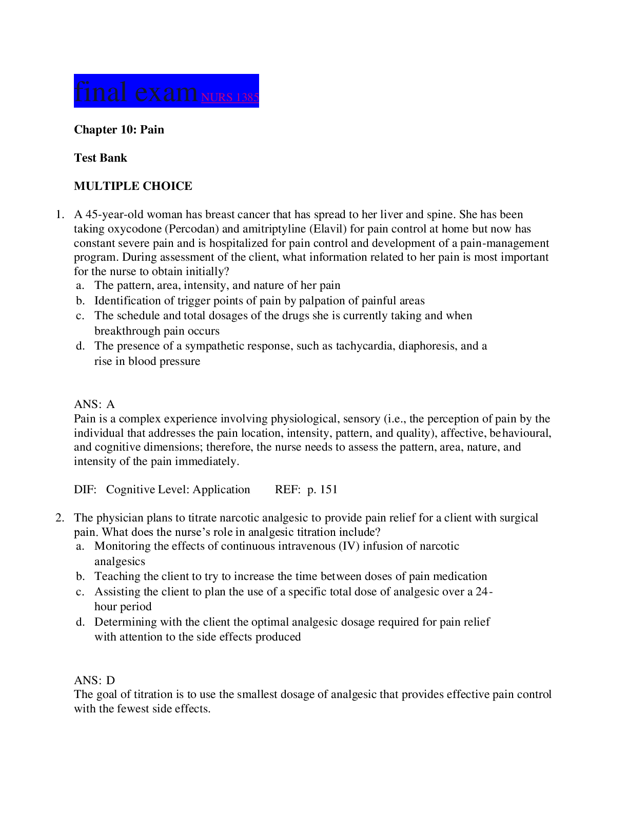 Preview image for Exam (elaborations) Nursing Theory III (NURS 1385) TEST BANK