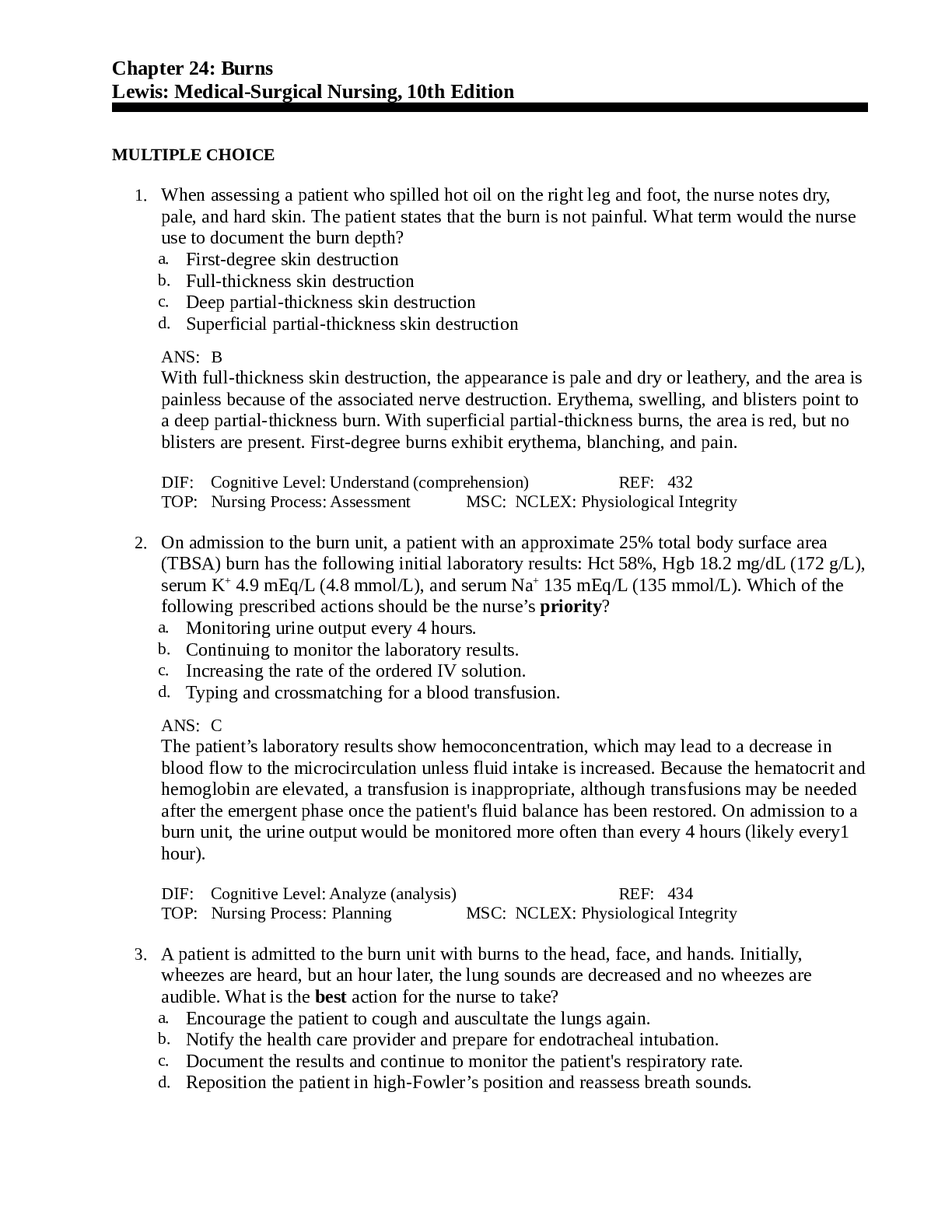 Preview image for Chapter 24: Burns Lewis: Medical-Surgical Nursing, 10th Edition