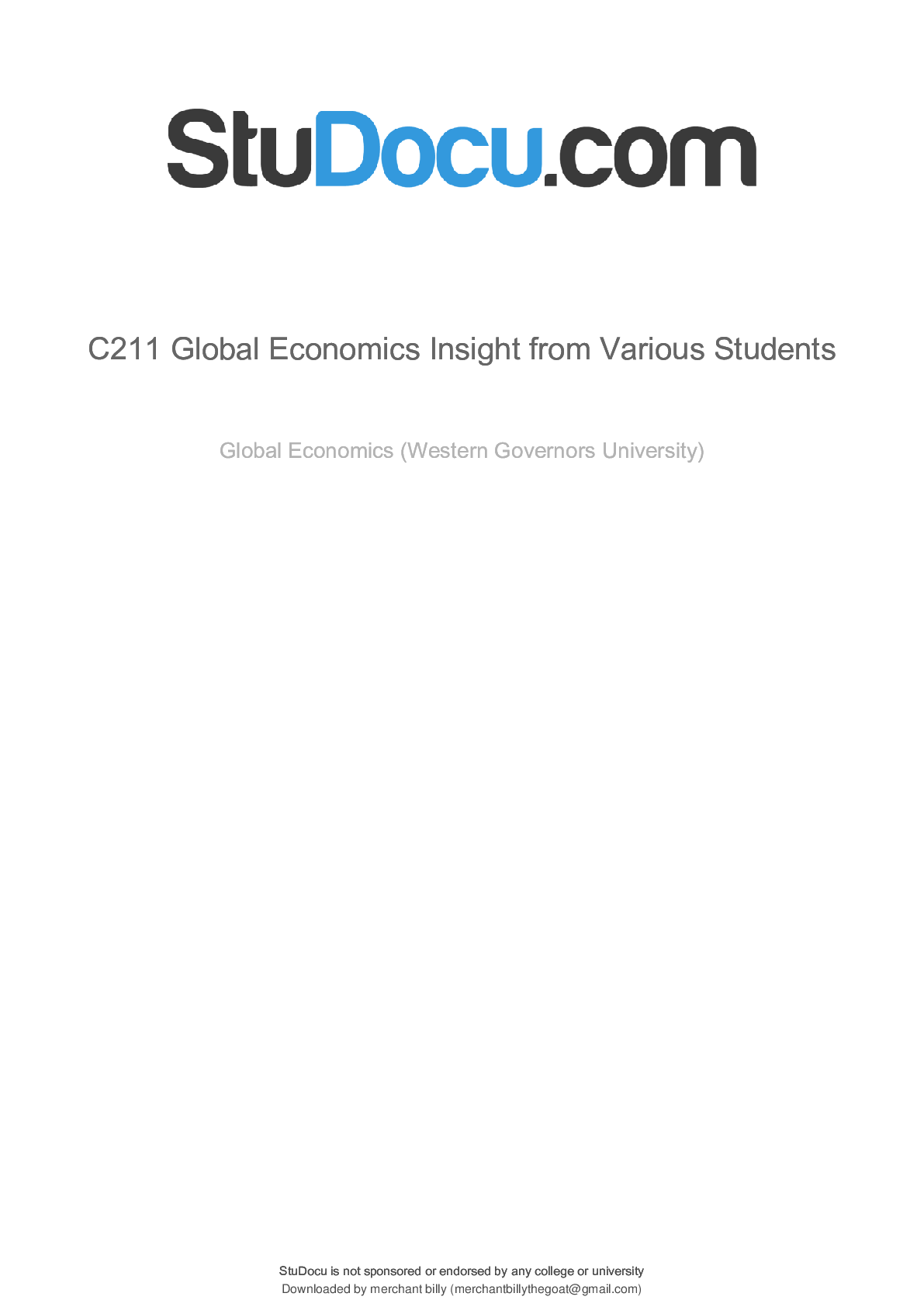 Preview of WGU C211 Global Economics Insight from Various Students Already Passed
