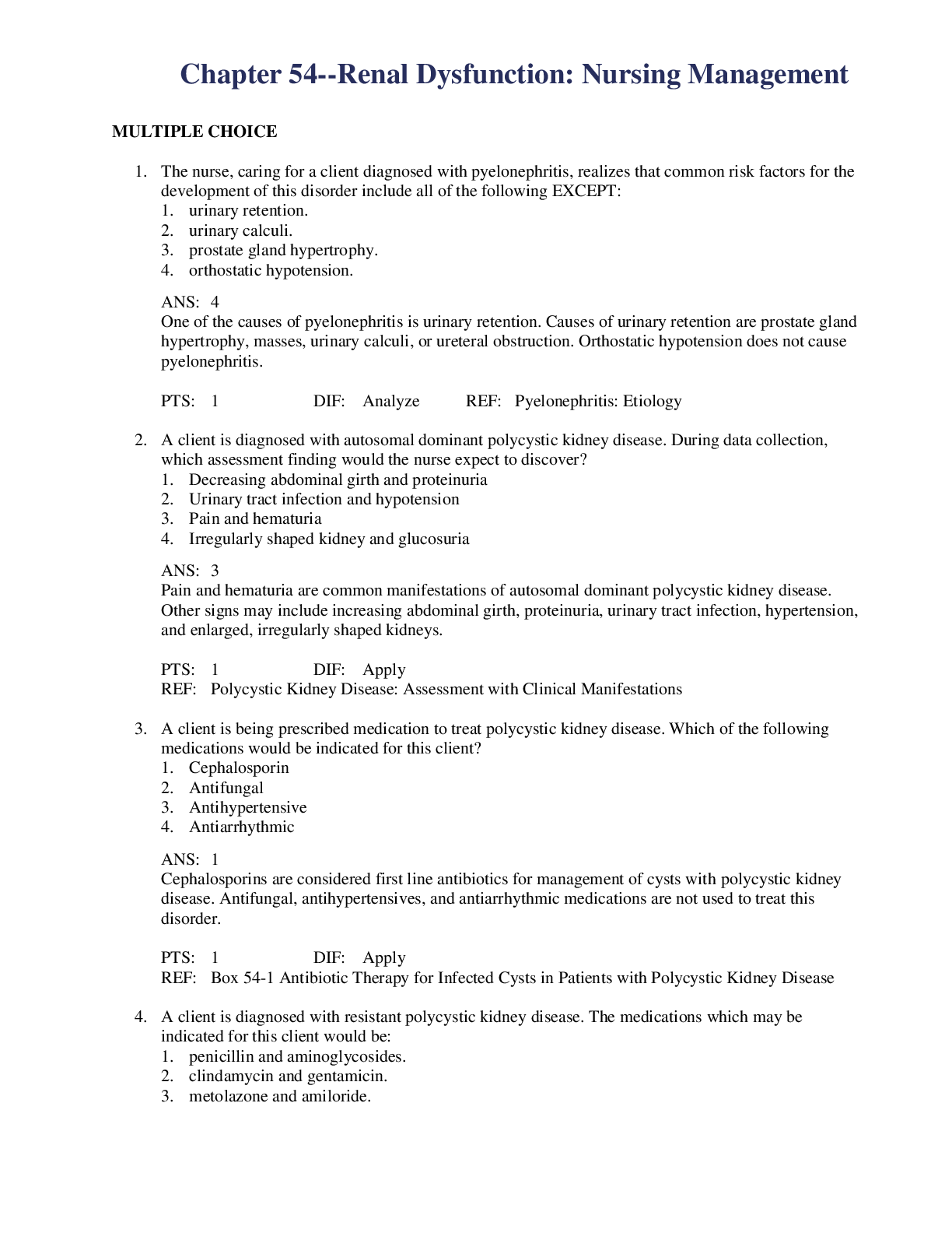 Preview image of Chapter 54--Renal Dysfunction: Nursing Management document