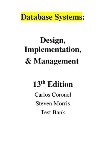 Preview page 1 of Database Systems Design, Implementation,& Management 13th Edition-Carlos Coronel, Steven Morris-Test Bank