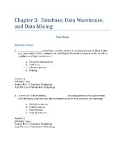 Preview of ECE 660 Chapter 3: Database, Data Warehouse,  and Data Mining Test Bank