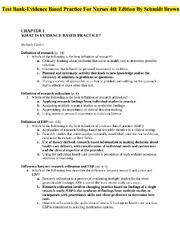 Preview of EVIDENCE BASED PRACTICE FOR NURSES 3RD EDITION SCHMIDT TEST BANK/ Test bank for Schmidt &amp; Brown 3rd Edition Evidence-Based Practice for Nurses ALL ANSWERS 100% CORRECT GUARANTEED GRADE A+