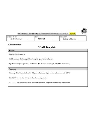 Preview page 1 of (answered) Post Simulations Assignment_ ischemic stroke/ Hal Hamilton, 81 Fall2021