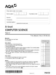 Preview of AQA A-level Systems, Programing &amp; Algorithms 7517/2 Paper 2. June 2021. QP