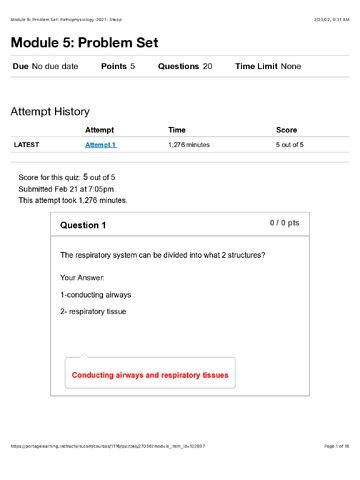 Preview page 1 of NURS 231 Module 5  PROBLEM SET Pathophysiology 2021-2022 PORTAGE LEARNING