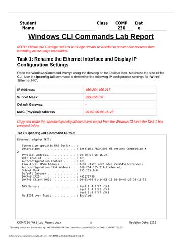 Preview page 1 of COMP 230 Week 1 Lab: Windows CLI Commands Lab Report (GRADED)