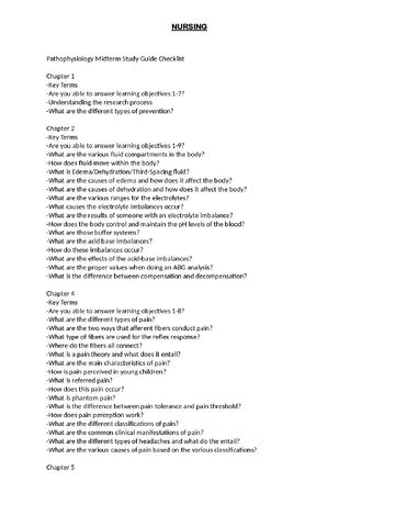 Preview page 1 of Pathophysiology Midterm Study Guide Checklist, Patho 203 midterm 2022