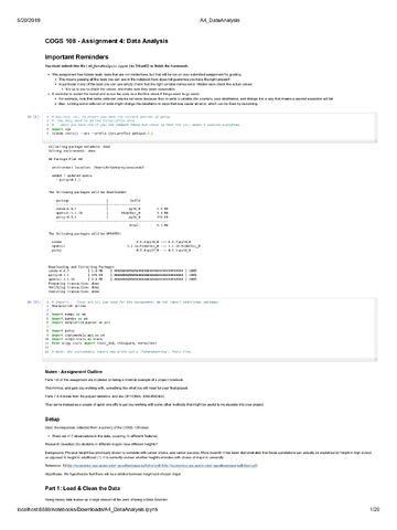 Preview page 1 of COGS 108 - Assignment 4: Data Analysis Important Reminders You must submit this file ( A4_DataAnalysis.ipynb ) to Triton