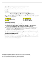 Preview page 1 of PHI 105 Topic 2 Assignment: Persuasive Essay Brainstorm Worksheet