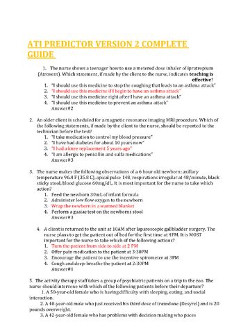 Preview page 1 of ATI PREDICTOR VERSION 2 COMPLETE GUIDE RASMUSSEN COLLEGE