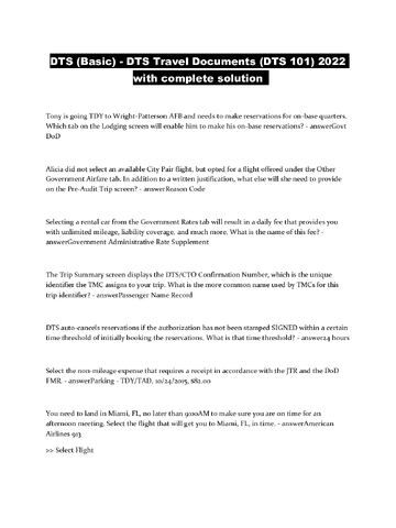 Preview page 1 of DTS (Basic) - DTS Travel Documents (DTS 101) 2022 with complete solution