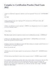 Preview of Comptia A+ Certification Practice Final Exam 2022