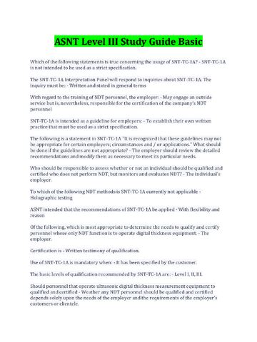 Preview page 1 of ASNT Level III Study Guide Basic Questions And Answers/ Download