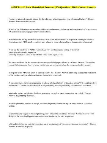 Preview page 1 of ASNT Level 3 Basic Materials & Processes Exam Latest Update/ Download to get A