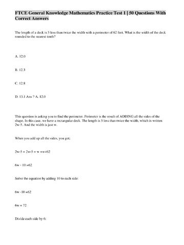 Preview page 1 of FTCE General Knowledge Mathematics Practice Test 1 Exam
