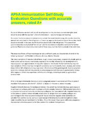 Preview of APhA Immunization Self-Study Evaluation Questions with accurate answers, rated A+