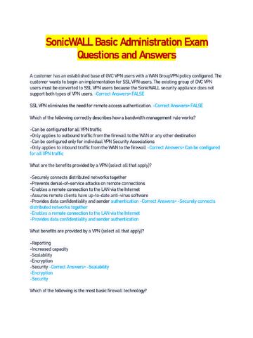 Preview page 1 of SonicWALL Basic Administration Exam Questions and Answers