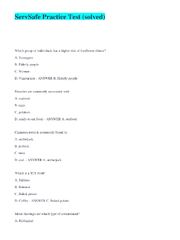 Preview of ServSafe Practice Test (solved)
