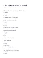 Preview of ServSafe Practice Test #2 -solved