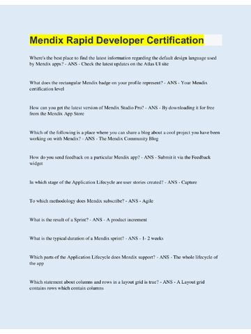 Preview page 1 of Mendix Rapid Developer Certification | 50 Questions with 100% Correct Answers | Updated & Verified