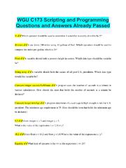 Preview of WGU C173 Scripting and Programming Questions and Answers Already Passed