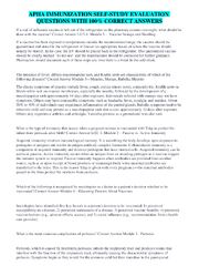 Preview page 1 of APHA IMMUNIZATION SELF-STUDY EVALUATION QUESTIONS WITH 100% CORRECT ANSWERS