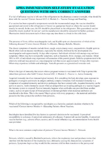 Preview page 1 of APHA IMMUNIZATION SELF-STUDY EVALUATION QUESTIONS WITH 100% CORRECT ANSWERS