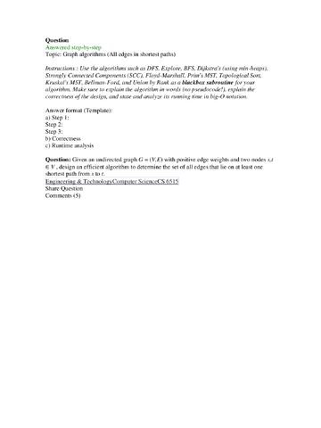 Preview page 1 of Engineering & Technology Computer Science CS 6515: Topic: Graph algorithms (All edges in shortest paths)
