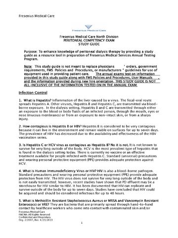 Preview page 1 of PERITONEAL COMPETENCY EXAM STUDY GUIDE