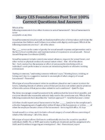 Preview page 1 of Sharp CES Foundations Post Test 100% Correct Questions And Answers