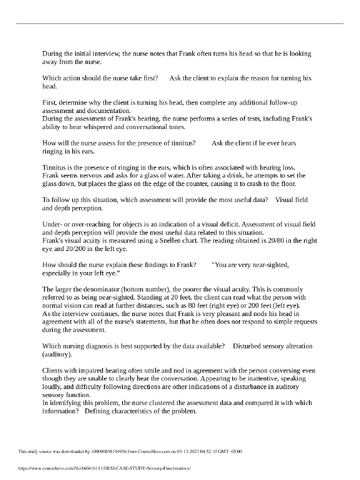 Preview page 1 of HESI CASE STUDY Sensory Function