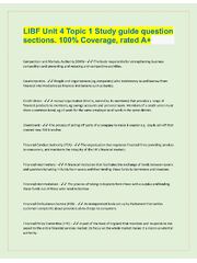 Preview page 1 of LIBF Unit 4 Topic 1 Study guide question  sections. 100% Coverage, rated A+